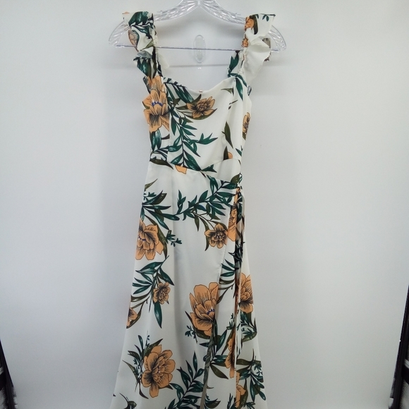NWOT Anthropologie zhu Tropical Floral Orange Leaves Slit Flowy Dress S - Picture 14 of 16